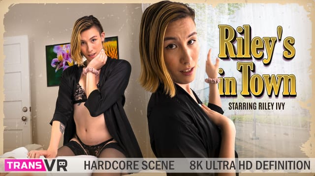Riley Ivy performs a POV blowjob and handjob in lingerie during this TransVR adult VR video