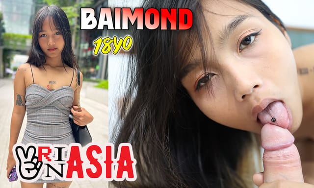 Close up POV of Thai teen Baimond giving a blowjob in VR, featuring an interracial scene with a punk aesthetic and 4K resolution.