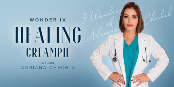 Adriana Chechik performs a healing creampie in this 4K VR Bangers 180 degree POV video filmed in 60 frames per second