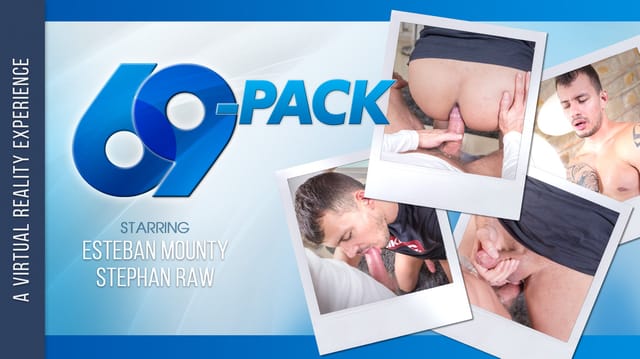 Two men perform oral sex in a POV view during this VRB Gay 69-pack production featuring Esteban Mounty and Stephan Raw