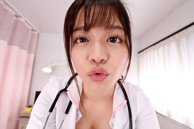 Kanon Kanade plays a nurse in a close up non POV role play scene with kissing and 60fps VR video production.