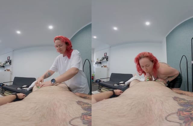 Vexxy Bliss receives a scratch massage and blowjob in this VR POV video with medium tits.