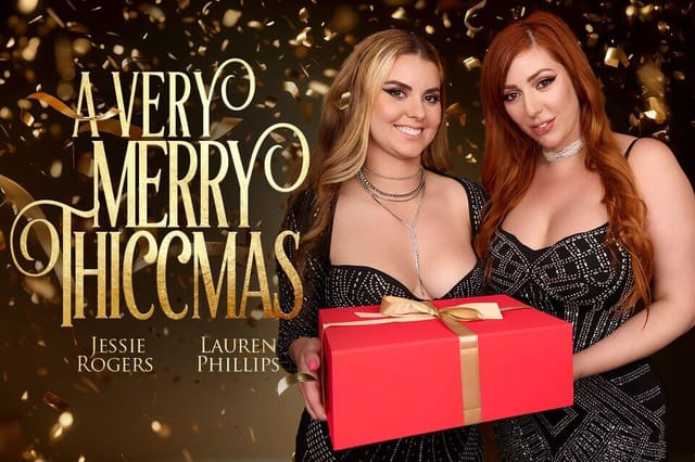 Jessie Rogers and Lauren Phillips enjoy a Christmas POV session with vaginal and oral sex in a BadoinkVR adult video production.
