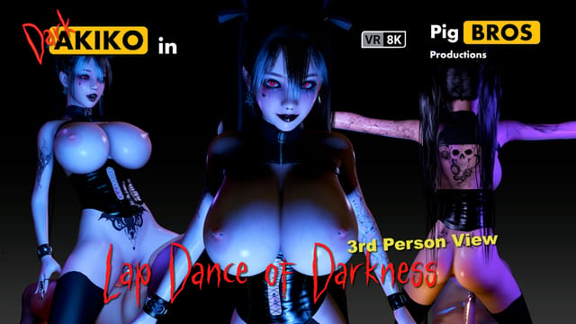 Akiko performs a lap dance in a dark room with a ponytail during a 3rd person VR music scene