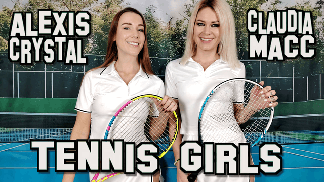 Alexis Crystal and Claudia Mac perform vaginal sex and blowjobs in a tennis themed VR POV video with medium tits and close up shots