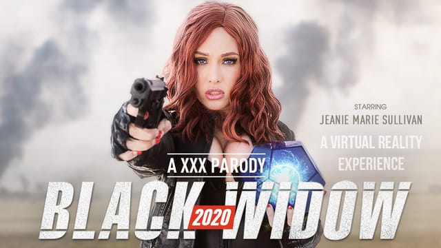 Jeanie Marie Sullivan in Black Widow cosplay performs a POV blowjob in a 4K VR scene.