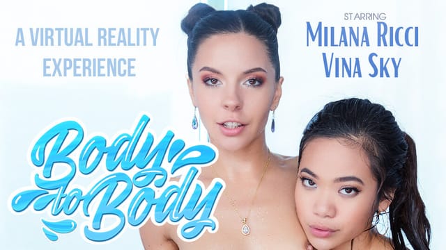 Milana May and Vina Sky perform body to body anal and pussy licking in a 4K VR massage scene.