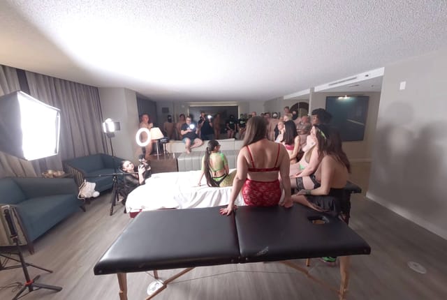 Victoria Peaks Anna Cummings and Rebel Rhyder engage in group vaginal sex and oral acts in a VR mature production