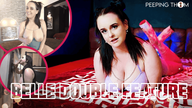 Belle Reynolds performs oral sex on two partners in a gloryhole setting during this non POV 60 FPS VR video