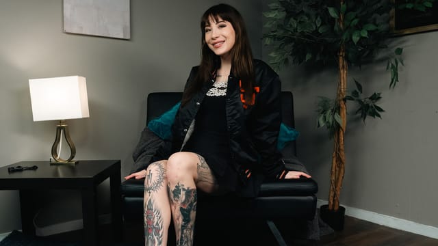 Brunette Charlotte Sartre performs a solo backseat sex scene in 6K non POV VR video produced by YanksVR.