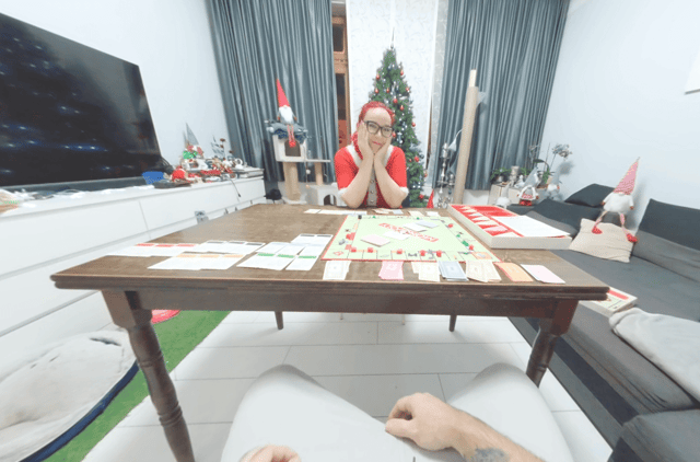 Vexxy Bliss gives a POV blowjob in a Christmas setting with medium tits in this 60 FPS VR video.