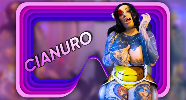 Angela Cianuro cosplays in a solo close-up scene with a fucking machine, filmed in 4K VR for Dreamcam.