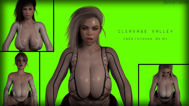 Brunette model in close up passthrough view displays cleavage during 90fps VR POV sequence filmed in valley setting