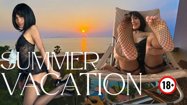 Namy VR in black lace lingerie sways hips on a balcony near the ocean in a close up non POV VR scene by Lotus VR