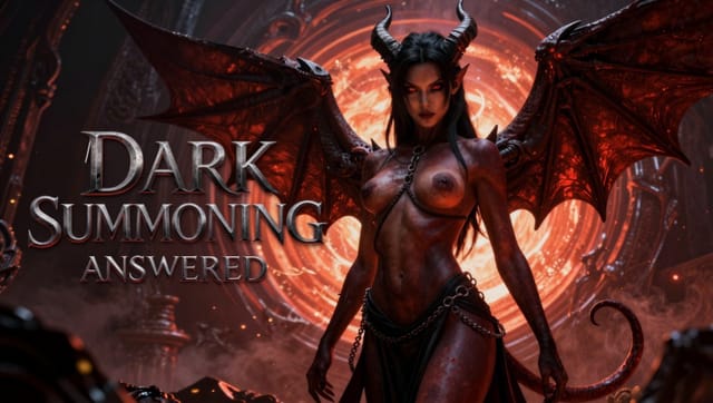 VR POV video of MMF anal and vaginal sex with garter belt in a dark summoning setting produced by Lewd FRAGGY Premium