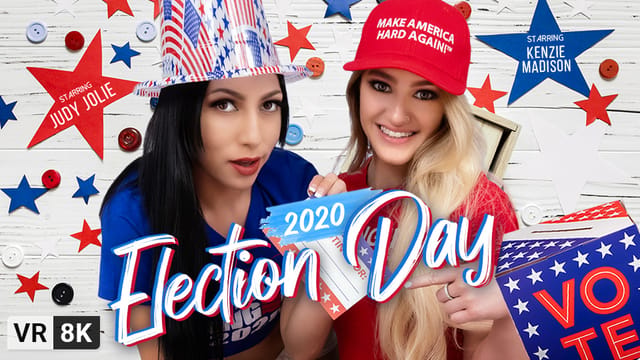 Judy Jolie and Kenzie Madison perform a POV blowjob for Kenzie Madison in a 4K VR Bangers election day 2020 premium 60 FPS video