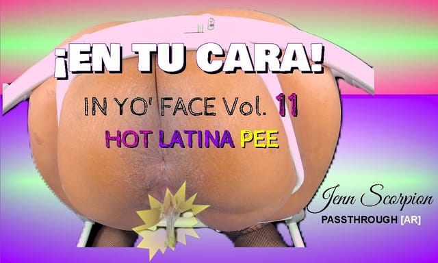 Jenn Scorpion in a Latina toilet setting for Ebony VR Solos passthrough adult VR content filmed in 60fps