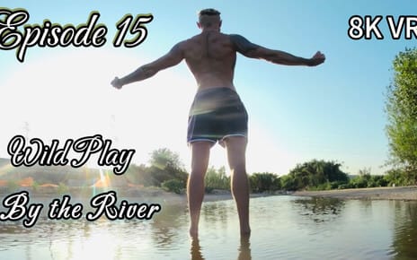 Jack Spanish performs fitness solo in a forest by the river in this 180 degree non POV VR video
