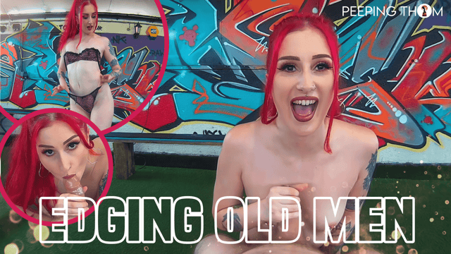 Gigi Rouge performs a POV blowjob on older men in a British VR production with 60 FPS and red hair.