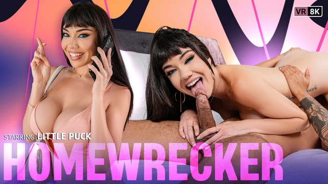 Little Puck performs oral sex and intercourse in a close-up POV VR scene with dirty talk from VR Bangers