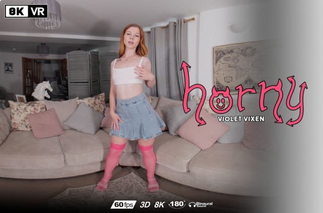 Violet Vixen performs solo in a close-up non-POV VR scene filmed in 60 FPS for WankitNowVR