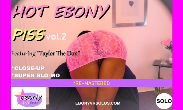 Taylor The Don poses with large breasts in Ebony VR Solos remastered adult non POV video featuring shower scenes.