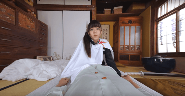 Ichika Nagano in an oni cosplay outfit performs a POV blowjob in a VR scene produced by TMA