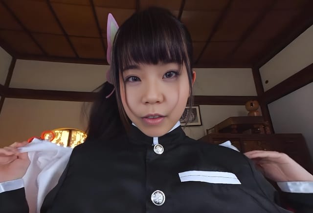 Ichika Nagano in an Oni cosplay performs vaginal sex and a blowjob in a VR POV scene with 60 FPS video quality.