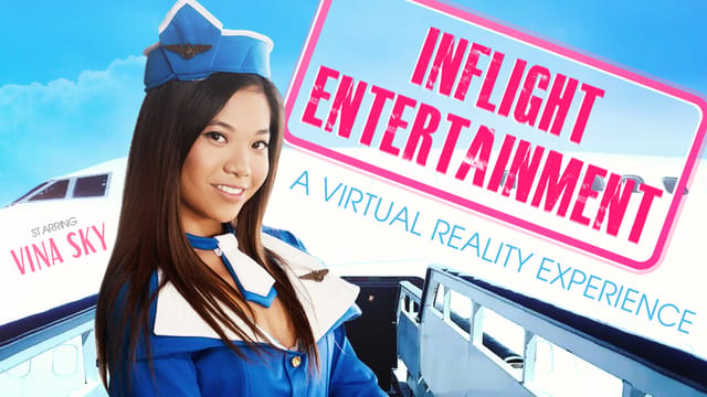 Vina Sky performs a footjob and blowjob as a stewardess in a VR POV airplane setting