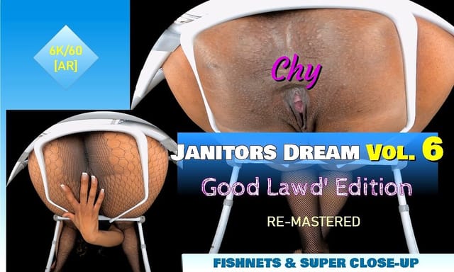 Chy in fishnets poses for Janitor's Fantasy Vol. 6 remastered passthrough VR video in close up non POV 90 FPS setting.