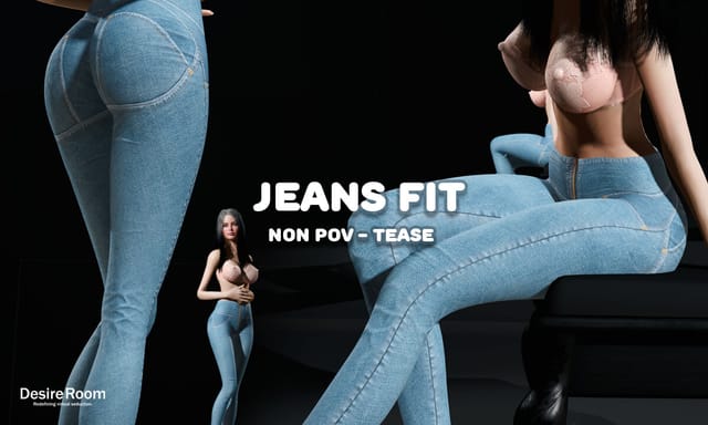 Solo female model in jeans dances to music in a studio setting for this non-VR adult tease video