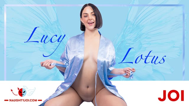 Lucy Lotus solo close up video shows brunette model with blue eyes in non POV 60 FPS VR footage.