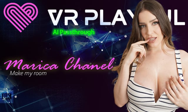 Marica Chanelle performs anal and tits fuck in a POV passthrough VR video filmed in a bedroom setting by VR Playful.