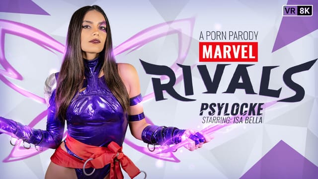 Brunette model Isa Bella in cosplay performs a 180 degree VR scene as Psylocke in a 60 FPS video game parody.