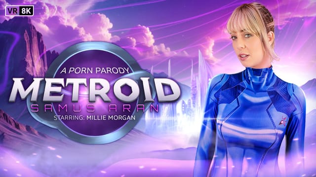 Millie Morgan performs vaginal sex and a blowjob in a Metroid parody VR video with close up shots and 60 FPS quality.