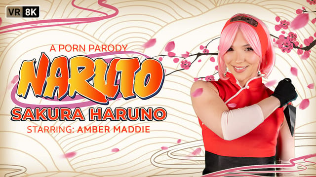 Amber Maddie cosplaying Sakura Haruno performs a close-up POV blowjob in 8K VR with 60fps passthrough.