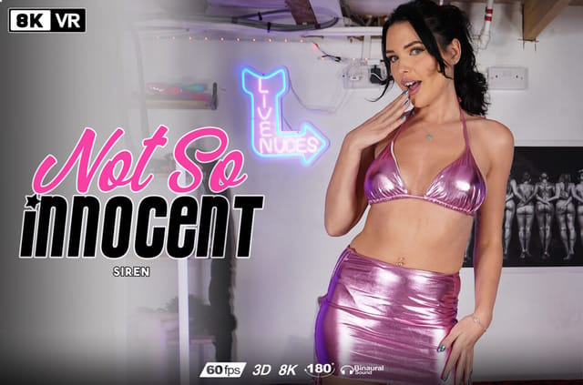 Brunette model Siren performs a solo act in a non POV VR scene with medium breasts filmed in 60 frames per second.