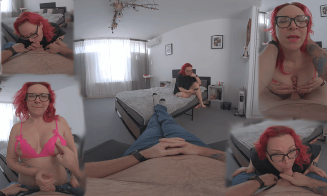 Vexxy Bliss performs vaginal sex and oral sex on camera in a VR POV production featuring medium breasts and intimate setting details.
