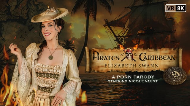 Nicole Vaunt in Elizabeth Swann cosplay performs vaginal sex and a handjob in this 180 degree VR Conk production.