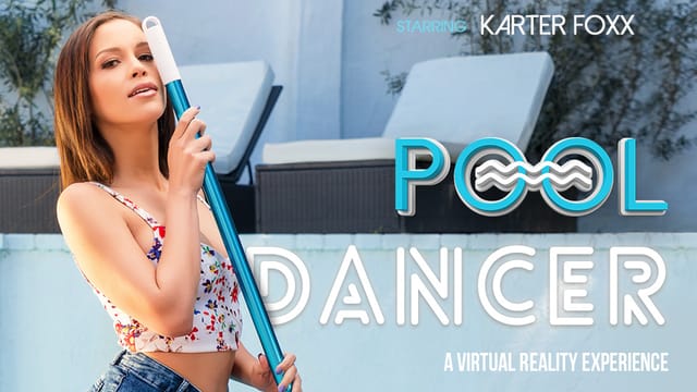Karter Foxx gives a POV blowjob to a brunette pool dancer in an outdoor VR Bangers 60 FPS premium adult video.