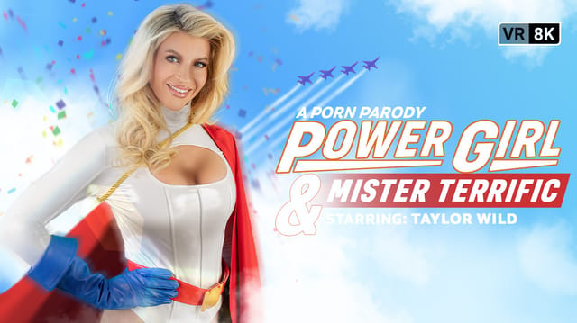 Taylor Wild cosplaying as Power Girl performs vaginal sex and oral acts with Mister Terrific in this 180-degree VR passthrough video.