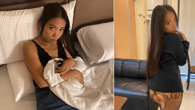 Brunette model performs a POV blowjob during remote work in a VR video with 6K resolution and 60 frames per second.