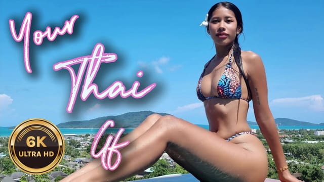 Kan showers outdoors in a resort setting with a dildo in this non POV 60 FPS Thai VR video.