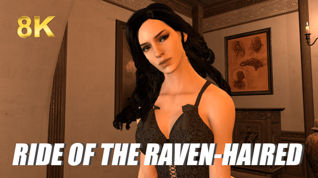 Brunette model in Yennefer cosplay rides camera in POV VR scene by SwitchViewVR with 60 FPS and big tits