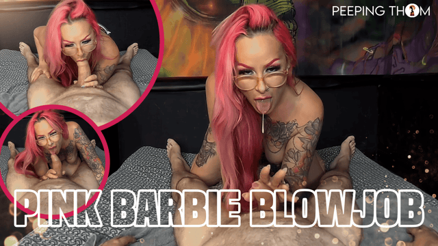 Sammie Thomas performs a blowjob in a pink Barbie setting in this British VR POV video produced by Peeping Thom in 60 FPS.