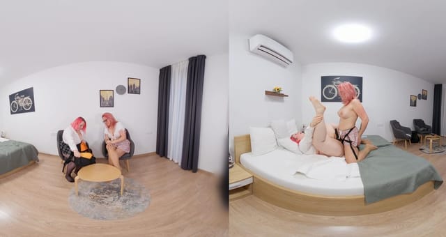 Princess Nova and Vexxy Bliss touch medium tits in a European studio setting during this 18 minute 60 FPS VR video