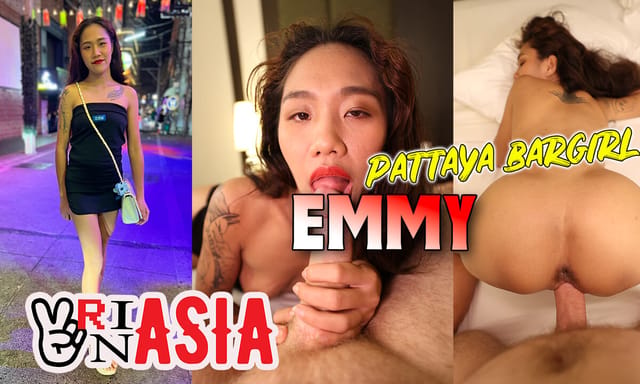 Emmy performs oral and vaginal sex in a VRinAsia POV VR scene with close up shots of her touching her tits