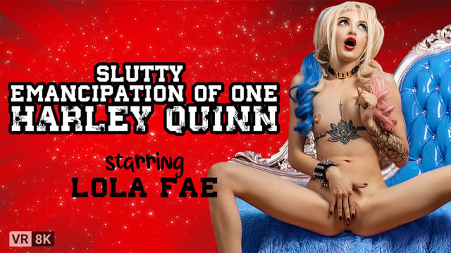 Lola Fae in Harley Quinn cosplay performs a POV blowjob in 4K VR with 60 FPS passthrough visuals