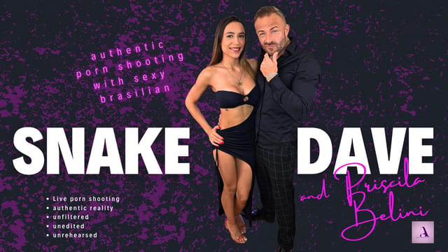 Priscila Belini participates in a casting scene with Snake Dave featuring vaginal sex and blowjobs in an April Movie Productions VR video.