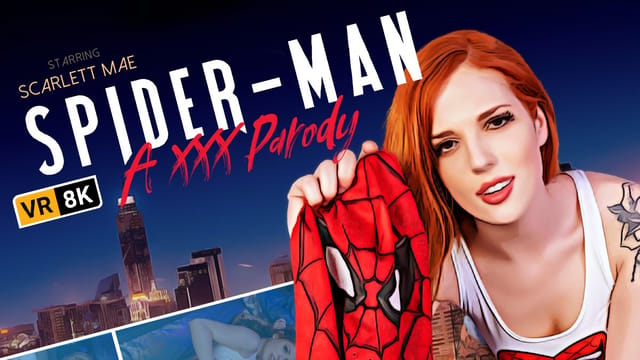 Scarlett Mae in Spider-Man cosplay performs a POV blowjob in 4K VR video by VR Conk